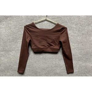 Crop Shop Boutique Long Sleeve Top Women Medium Brown Performance Athleisure EUC
